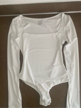 Women's Long Sleeve Square Neck Bodysuit - White